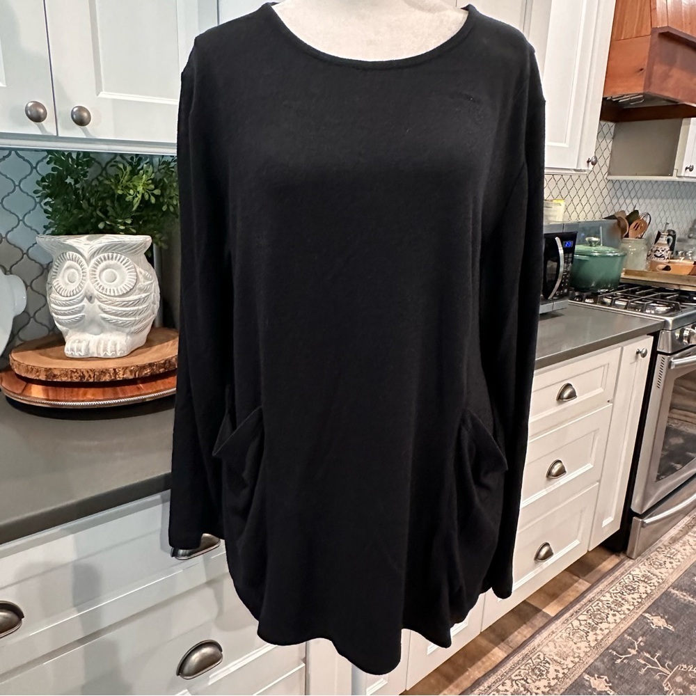 Simply Noelle Womens Long Sleeve Tunic Top XXL Black Pockets Stretch Lagenlook
